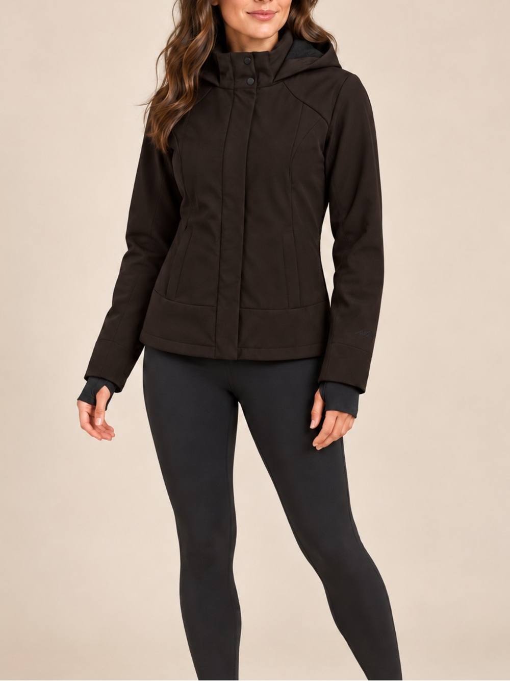 Avia Espresso Brown Fleece-Lined Softshell Hooded Jacket Women’s L